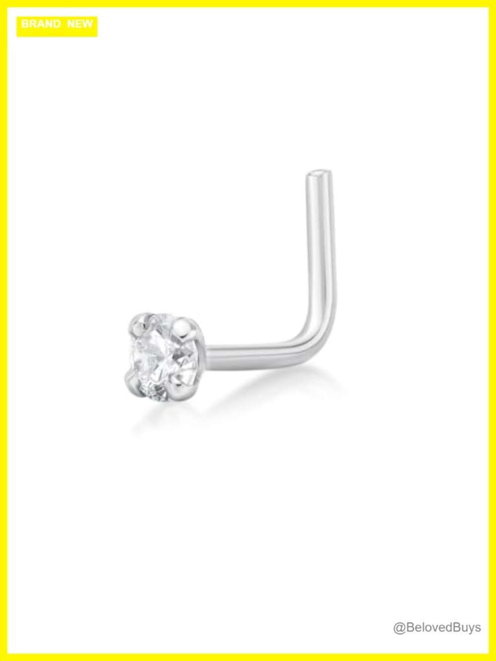 20G L-Shaped Lab Grown Diamond Nose Stud 14k White Gold Piercing Jewelry